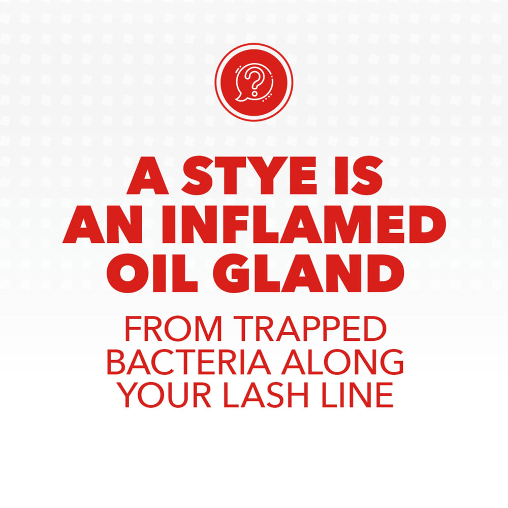 Stye ingredients label listing chamomile and cucumber for soothing benefit