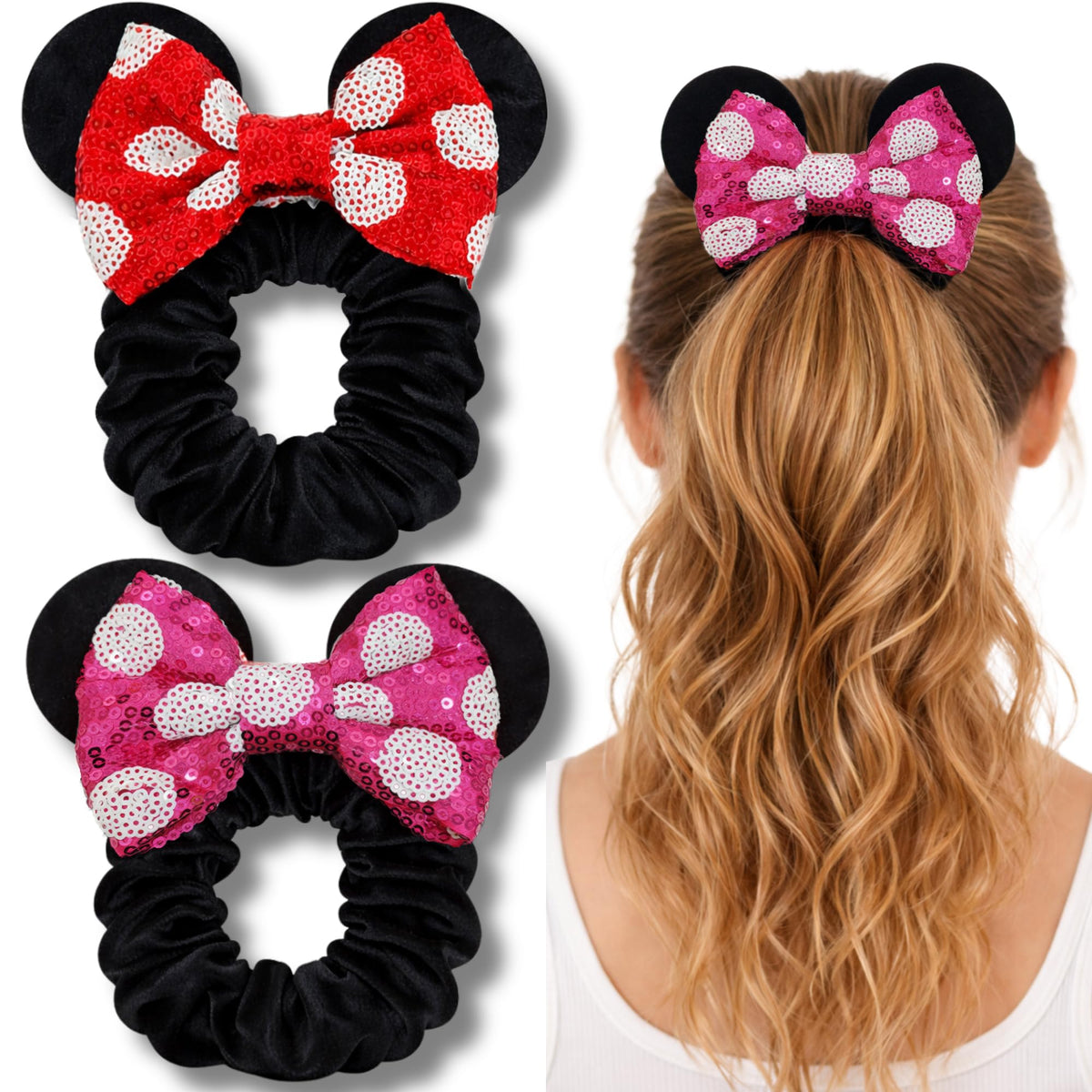 Styla Hair front view of red pink polka dot 2-pack showing design and colors