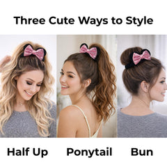 Styla Hair sequin bow detail showcasing sparkle and durable stitched construction