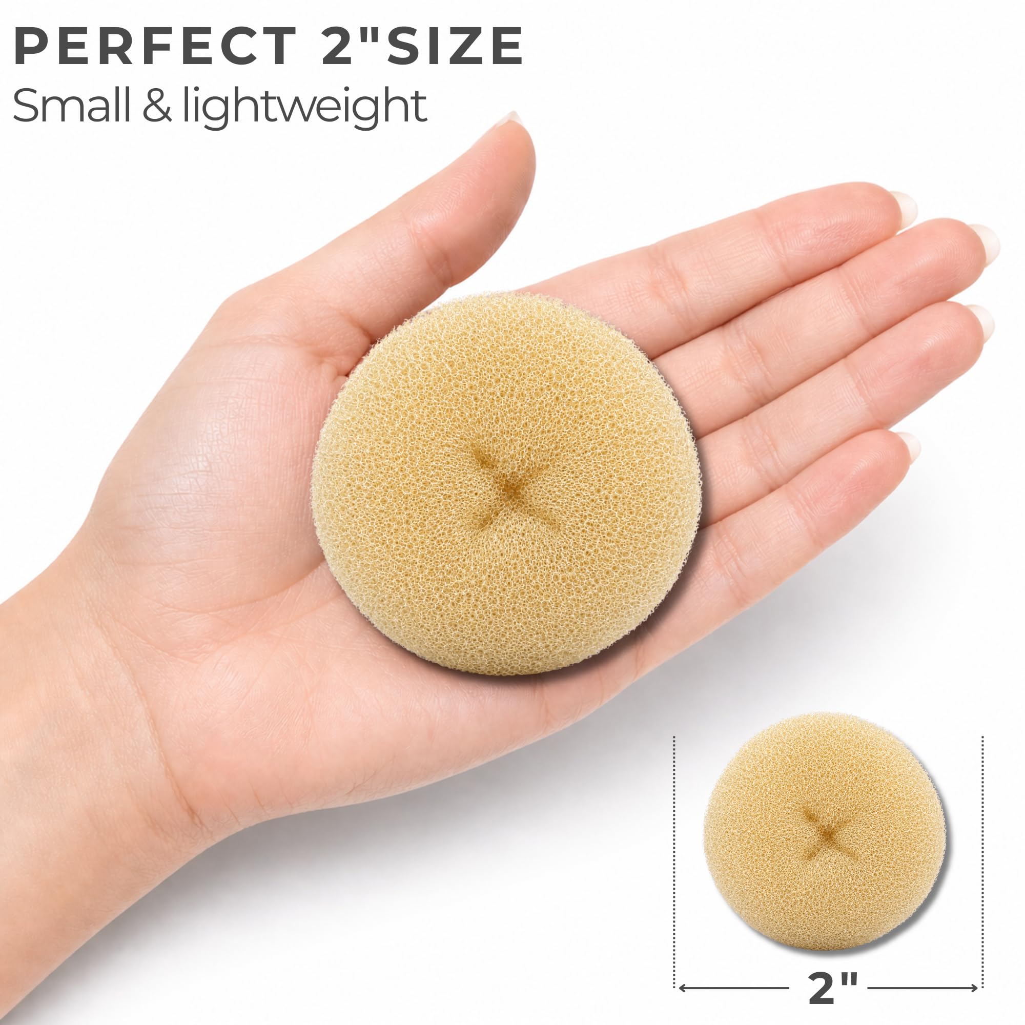 Styla Hair 2-inch donut beside coin showing compact travel size