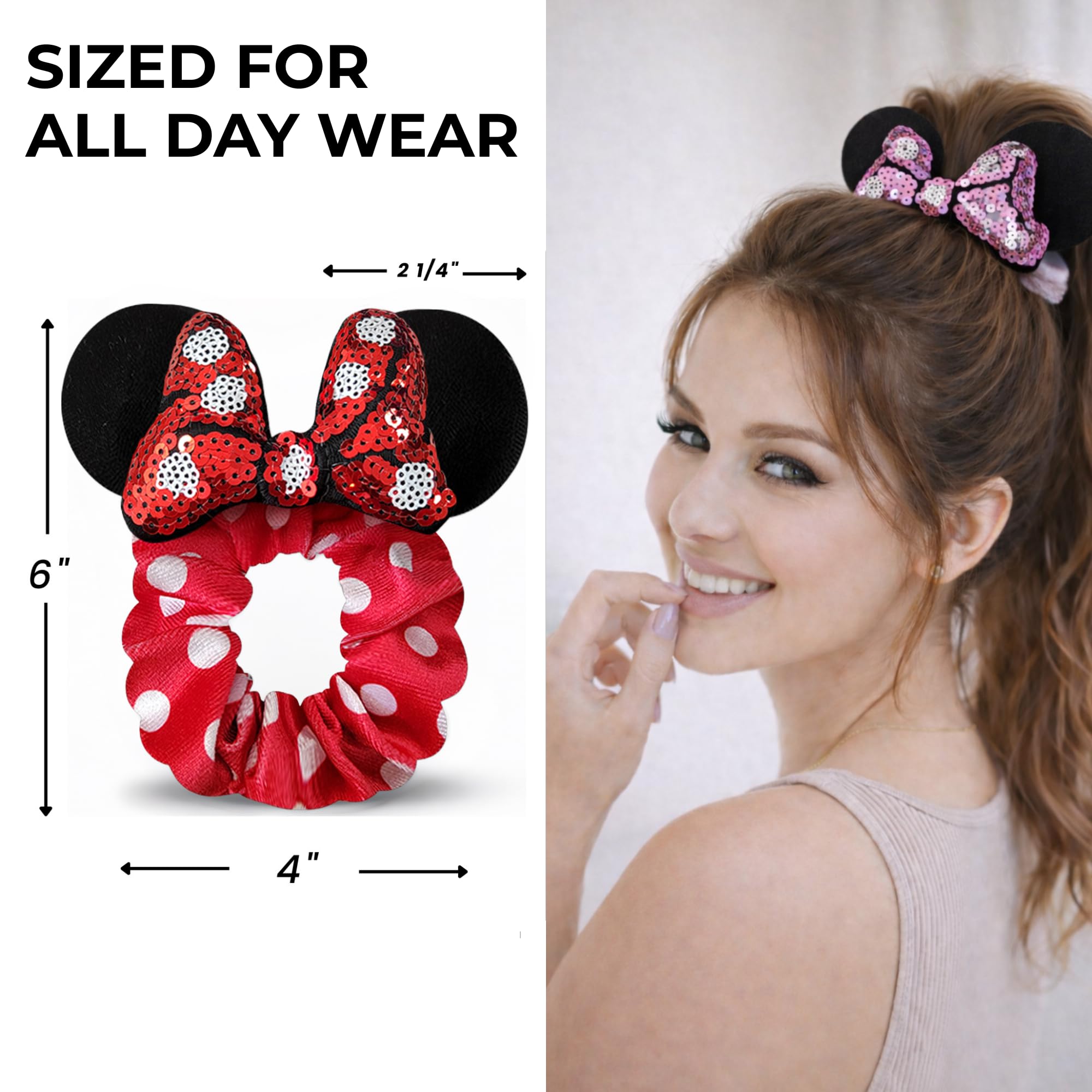 Styla Hair scrunchie next to hand for scale showing true-to-size fit