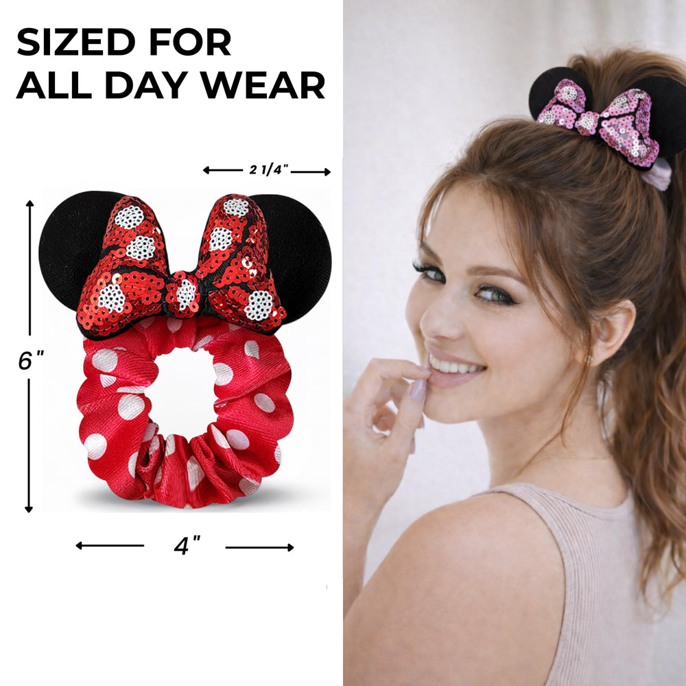 Styla Hair scrunchie next to hand for scale showing true-to-size fit