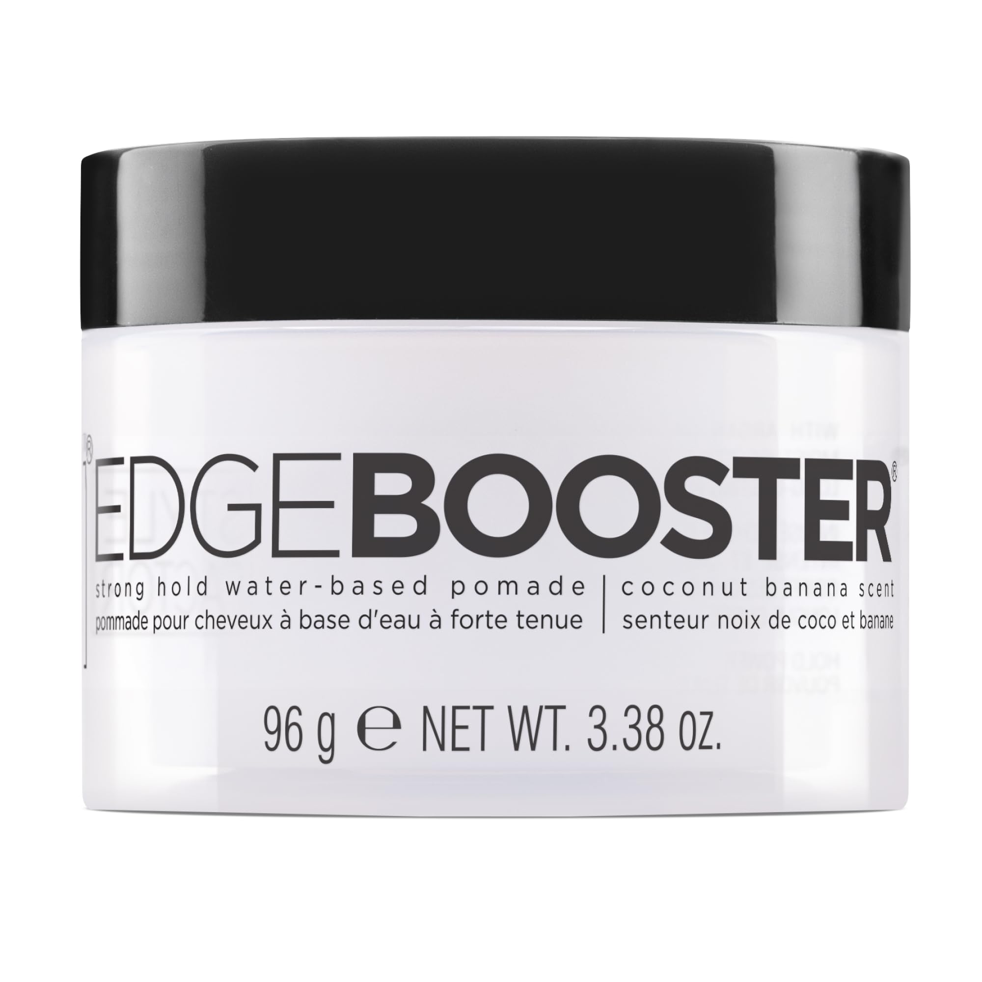 Style Factor EDGE BOOSTER front jar view showing label and glossy finish benefit