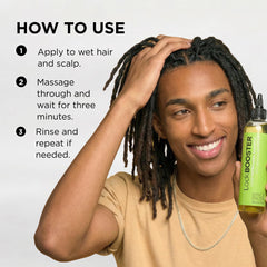 Style Factor product in use rinsing braids to remove buildup and refresh roots