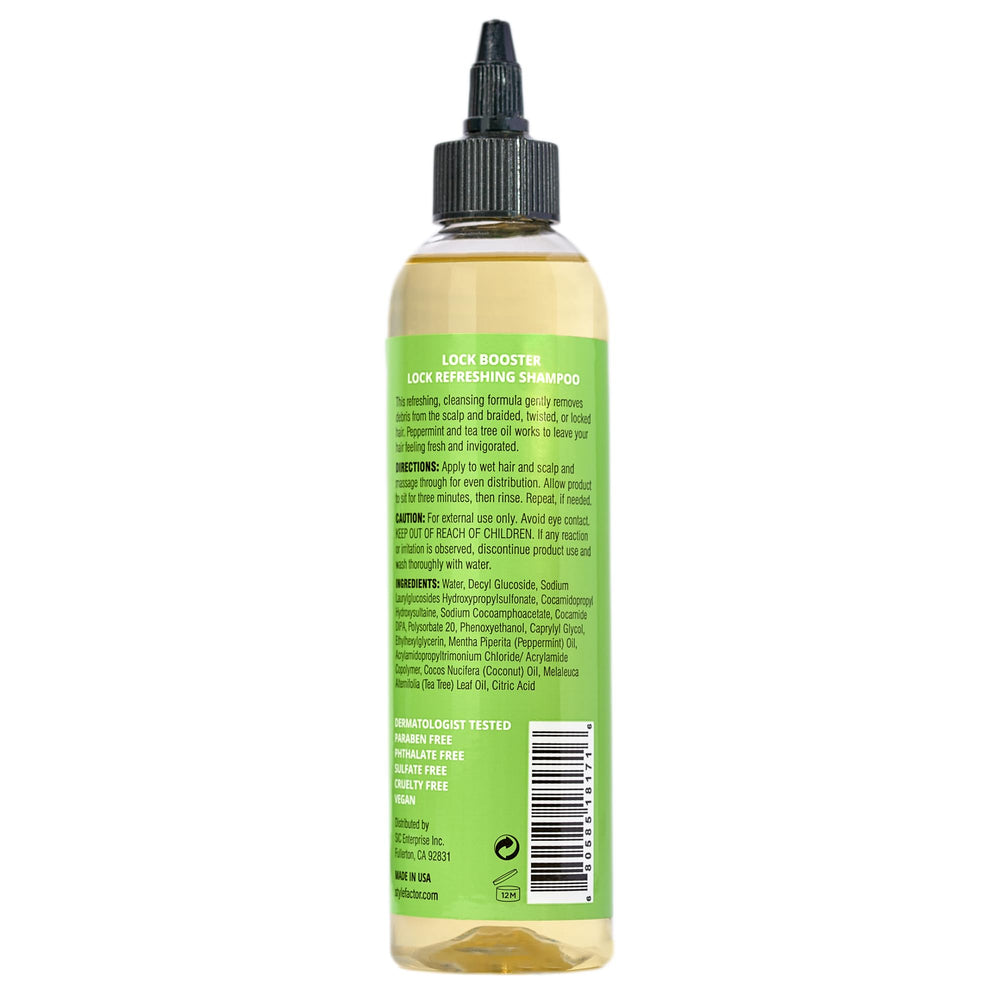 Style Factor bottle on bathroom shelf in lifestyle setting promoting routine use
