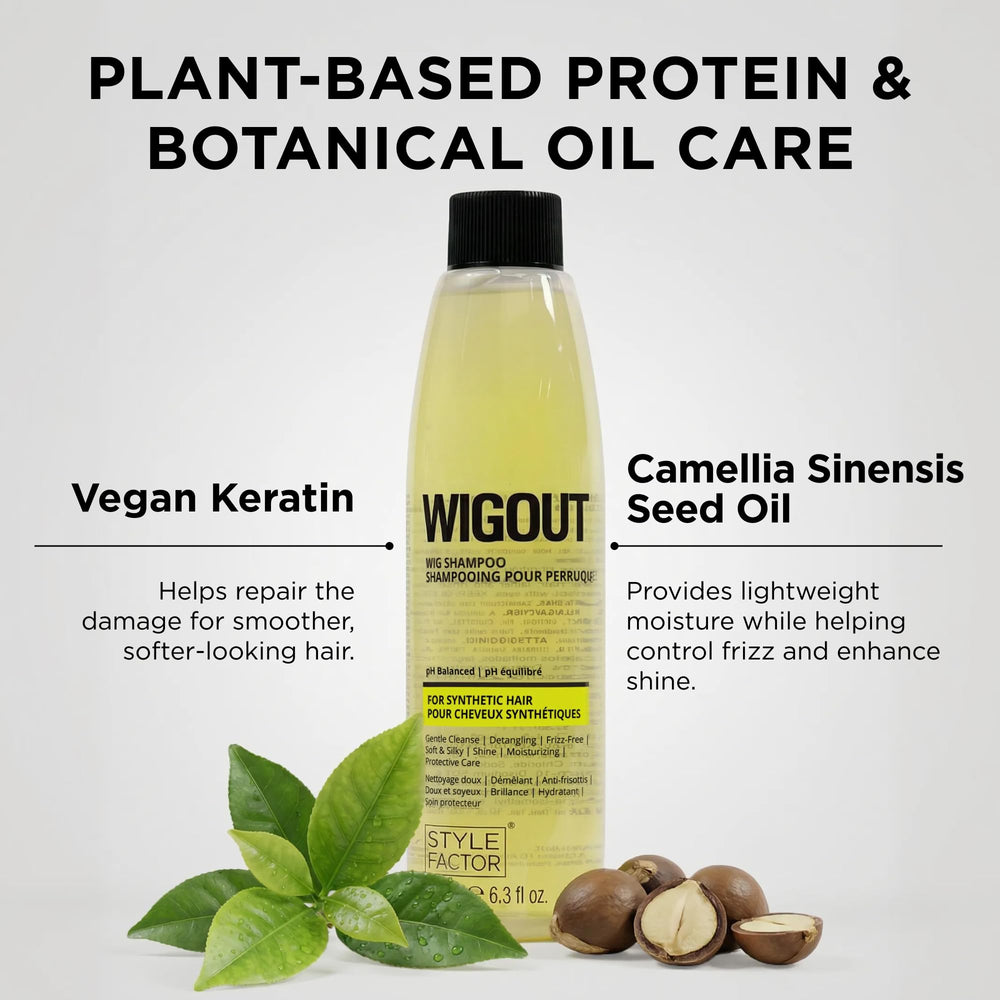 Style Factor label close-up listing pH-balanced vegan keratin formula