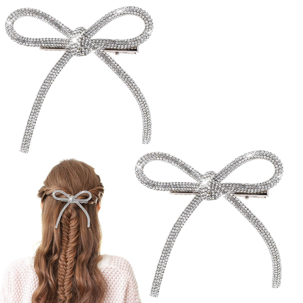 Styquenzer front view bow clip showing silver sparkle and elegant design for polished looks