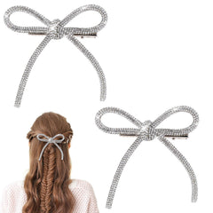 Styquenzer front view bow clip showing silver sparkle and elegant design for polished looks