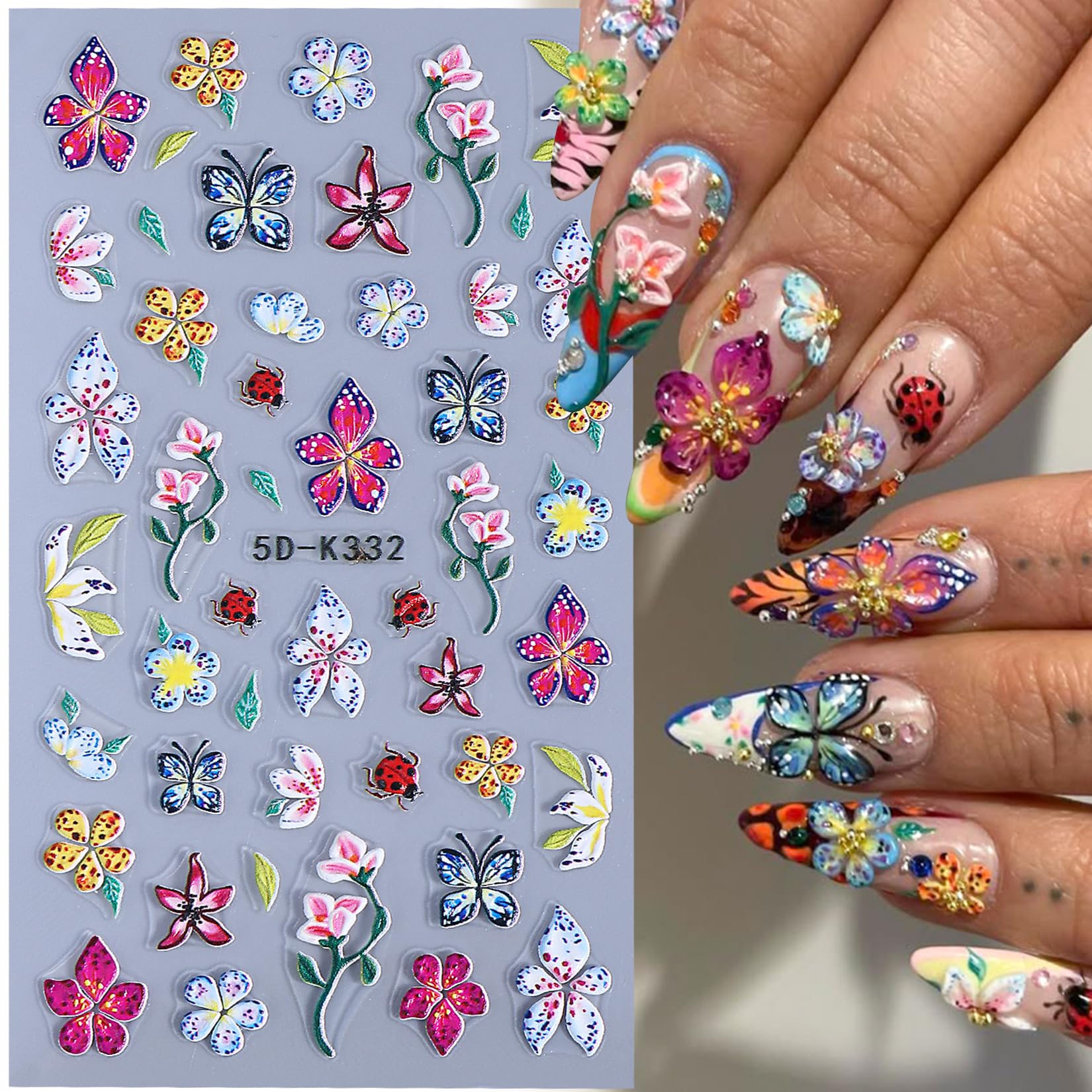 STZPRONAIL detailed hibiscus and lily motif highlighting crisp colors