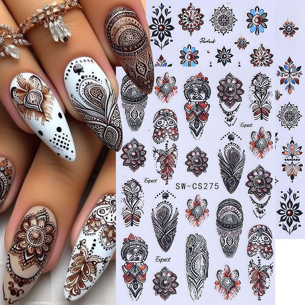 STZPRONAIL finished manicure with mixed boho decals demonstrating salon-style result