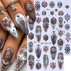STZPRONAIL finished manicure with mixed boho decals demonstrating salon-style result