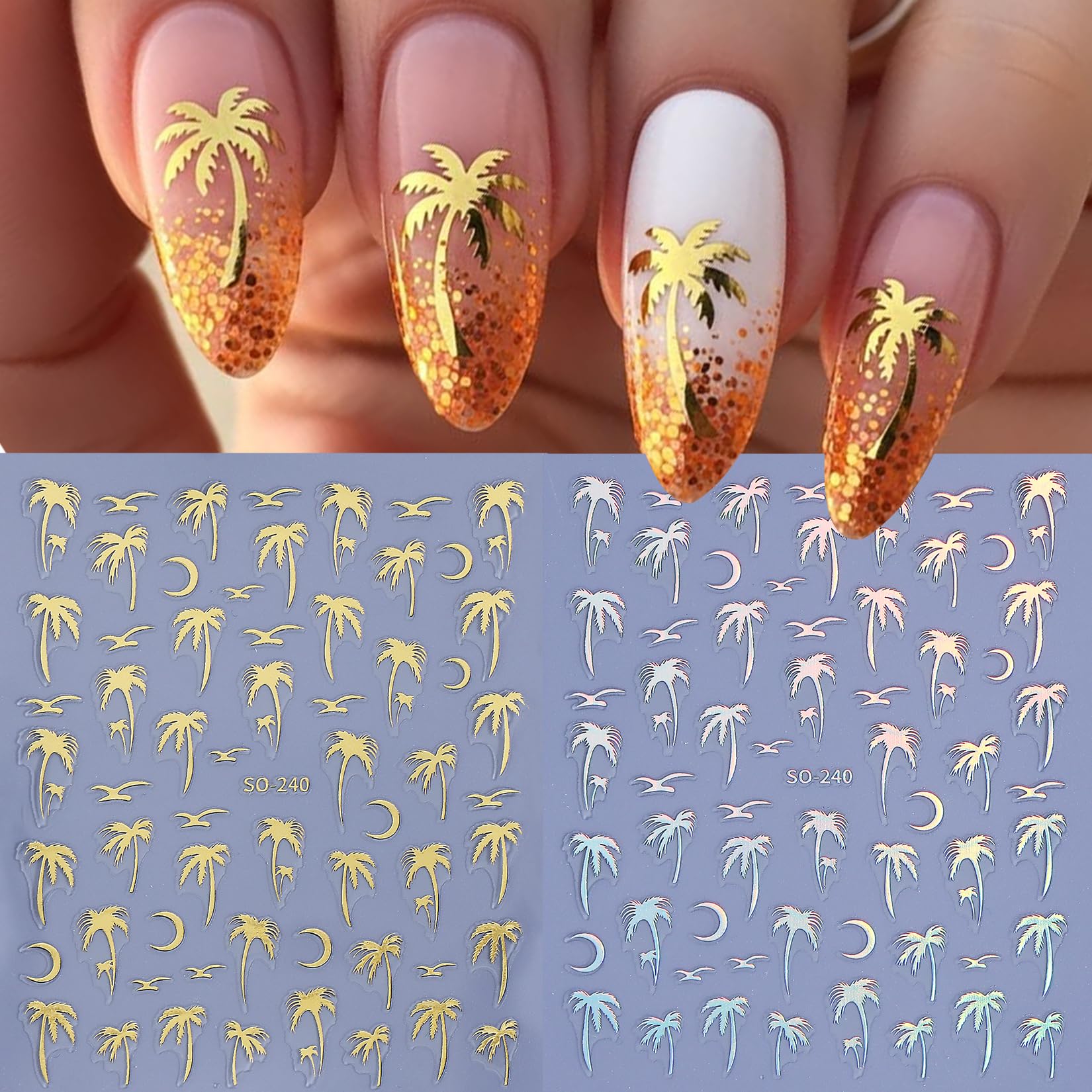 STZPRONAIL flamingo and shell decals arranged flat to display style mix and options