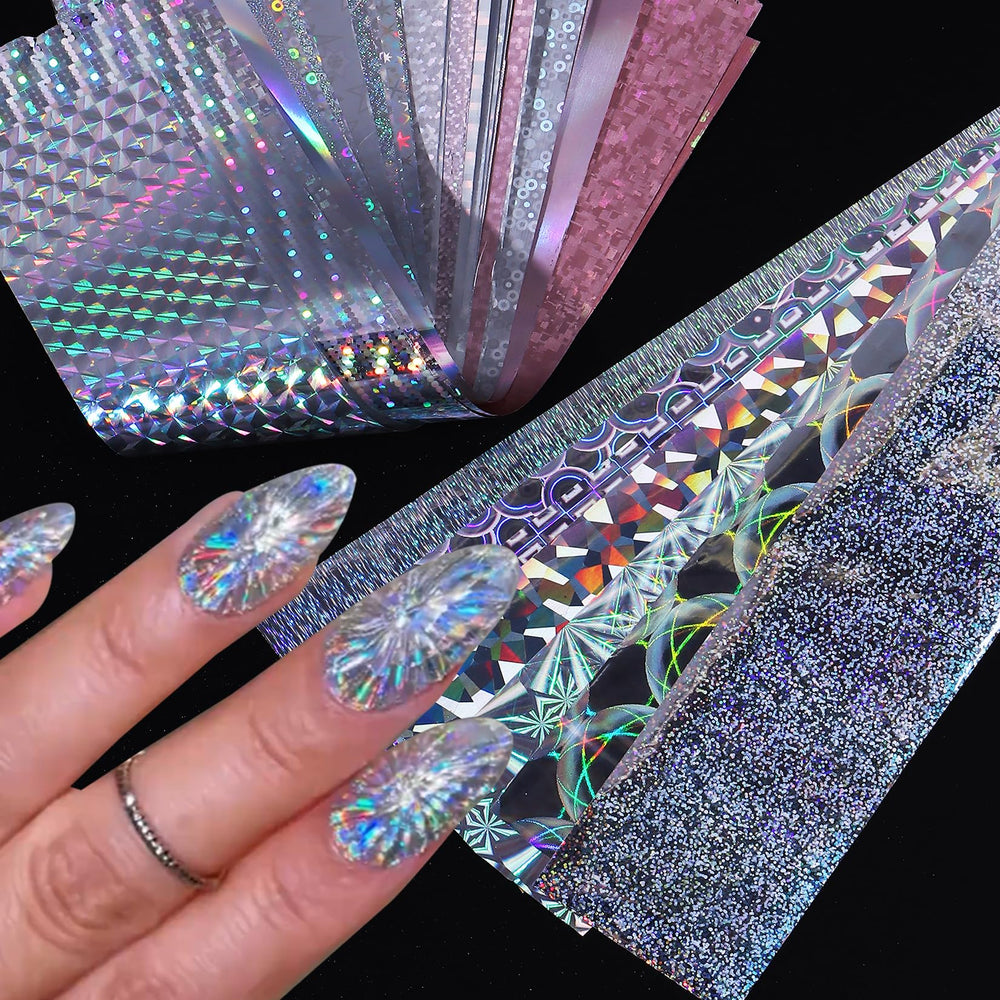 STZPRONAIL close-up of mixed holographic patterns showing fine detail and shimmering depth
