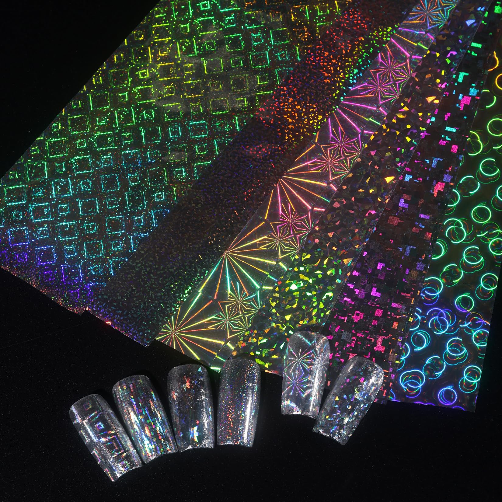 STZPRONAIL lifestyle manicure shot featuring finished nails with holographic foil accents