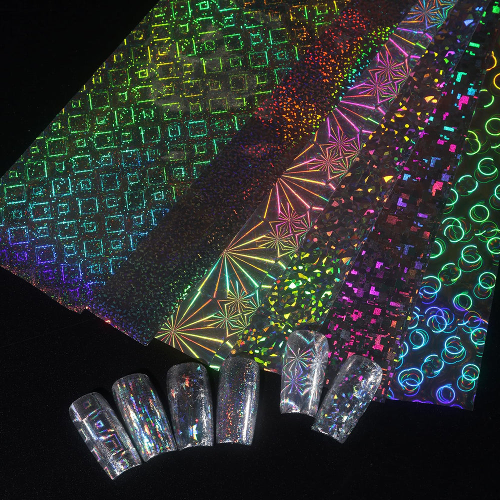 STZPRONAIL lifestyle manicure shot featuring finished nails with holographic foil accents