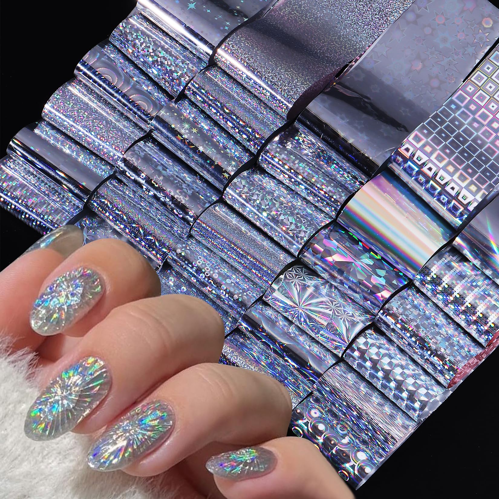 STZPRONAIL foil pack front displaying 30 holographic sheets for varied designs and easy selection