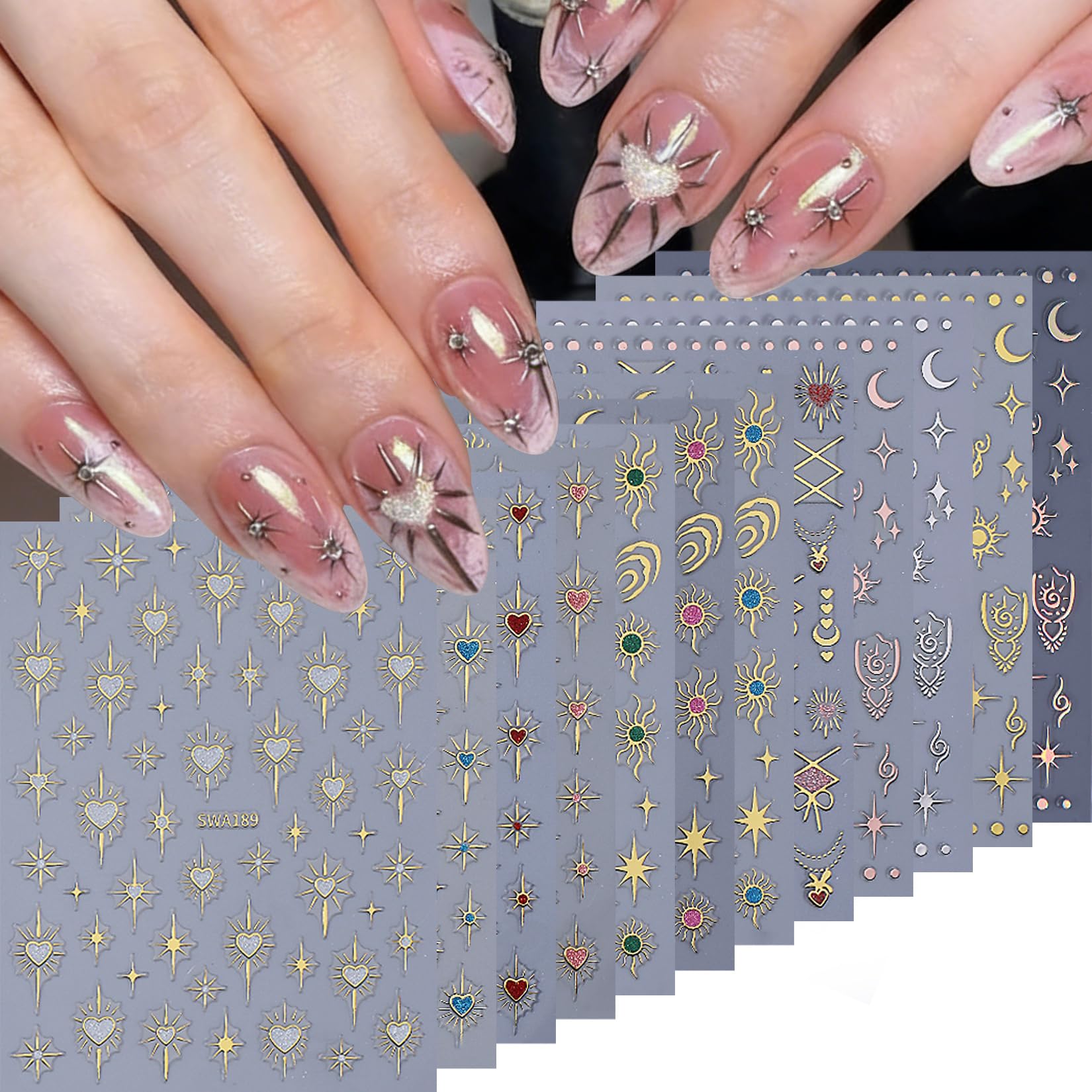 STZPRONAIL front packaging showing 12 sticker sheets and clear variety