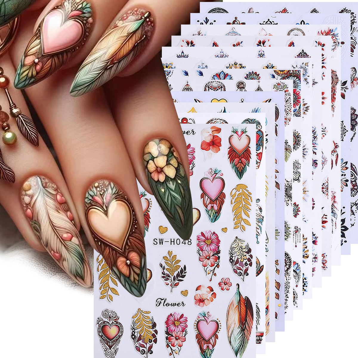 STZPRONAIL front packaging showing 12 bohemia 3D sticker sheets for quick styling