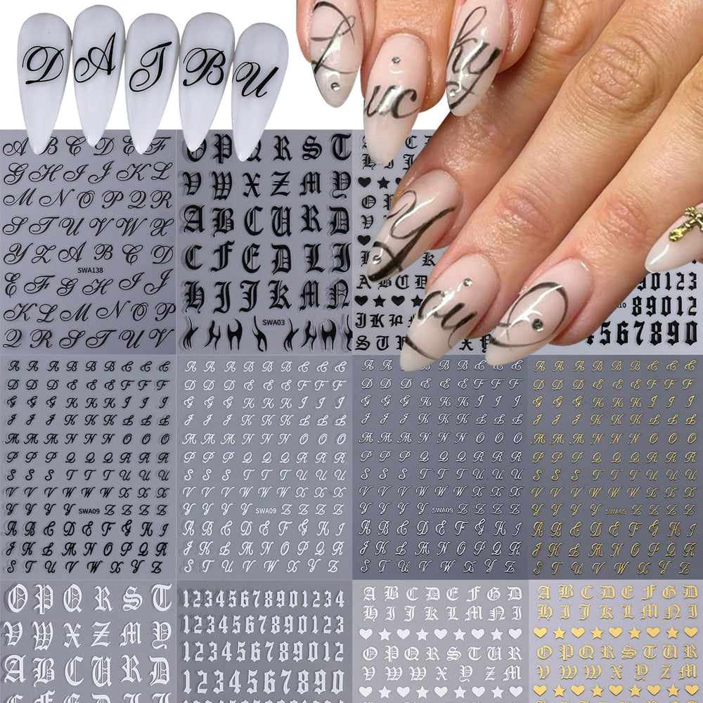 STZPRONAIL front packaging showing 12 sheets and mixed alphabet decals for easy selection