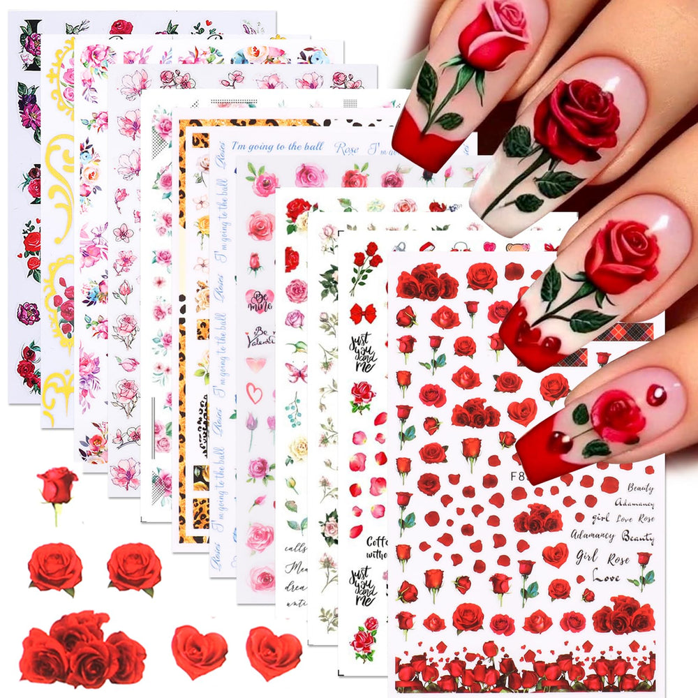 STZPRONAIL front packaging showing 12 rose sticker sheets and kit benefits