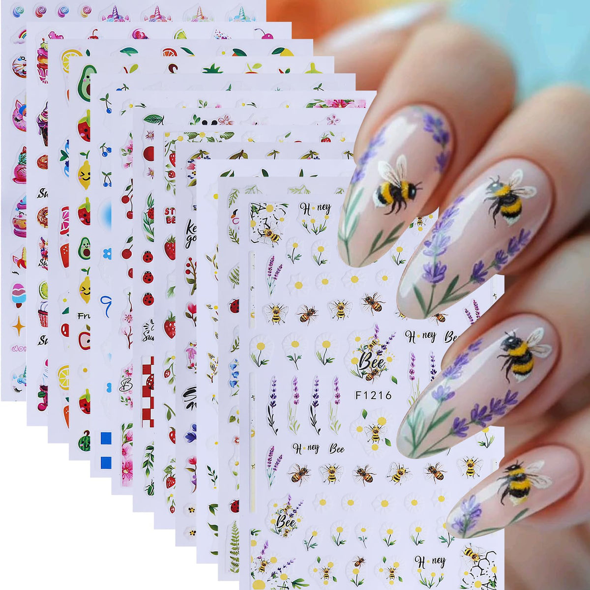 STZPRONAIL front packaging showing 12-sheet sticker kit and variety