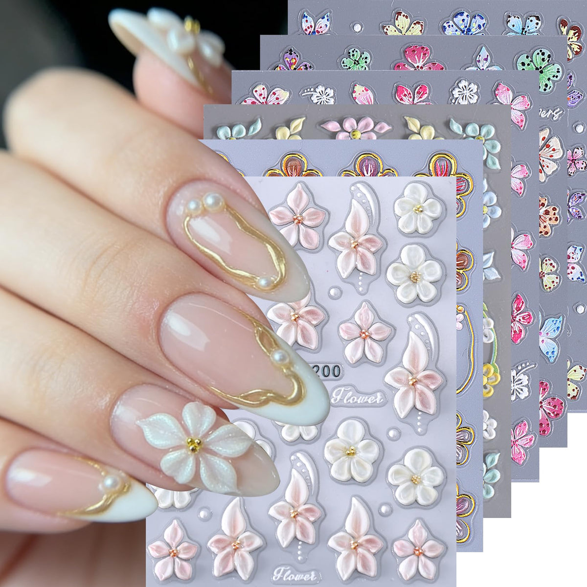 STZPRONAIL front sheet pack view showing all floral decal designs and convenience