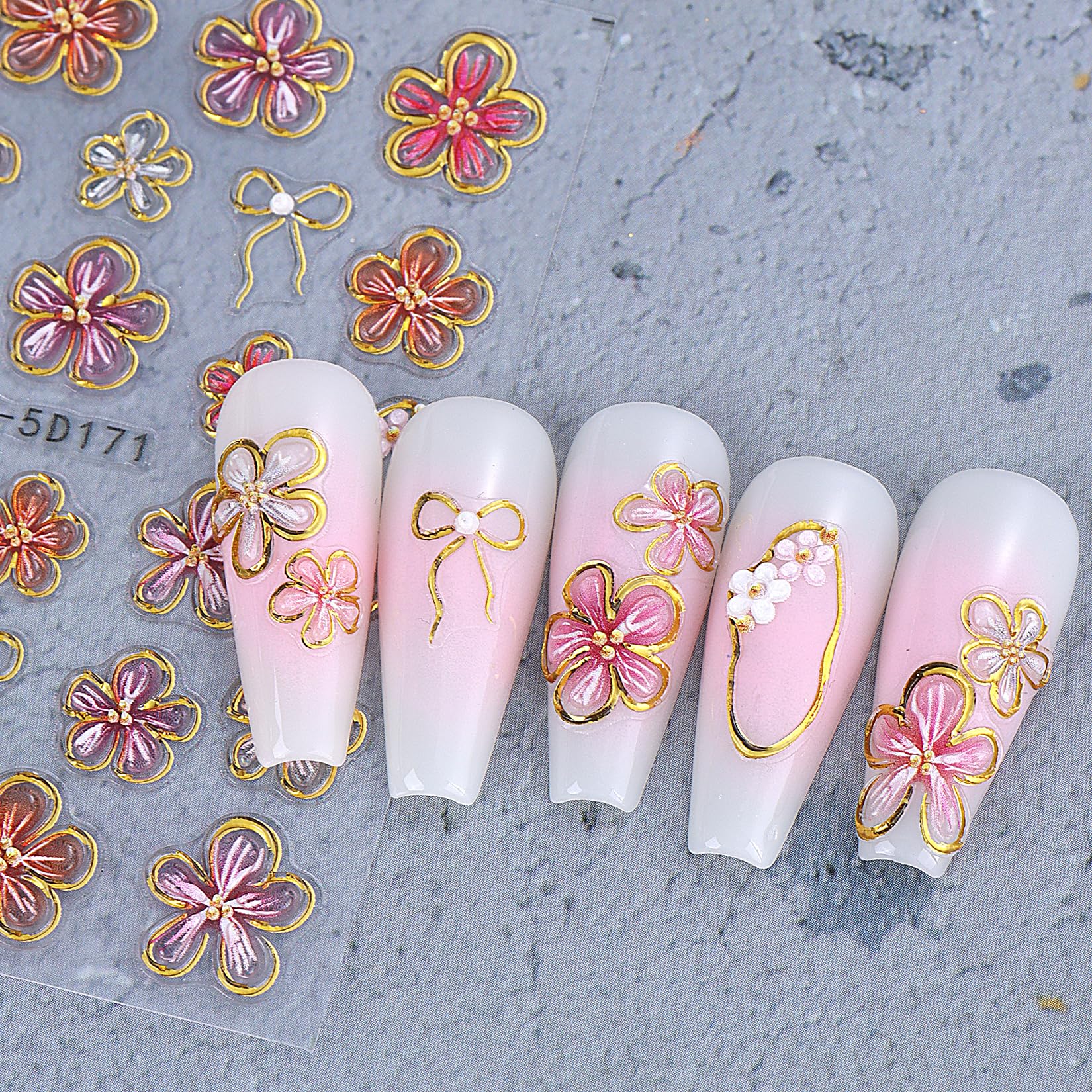 STZPRONAIL close detail of hibiscus and shell decals showing vivid tropical visuals