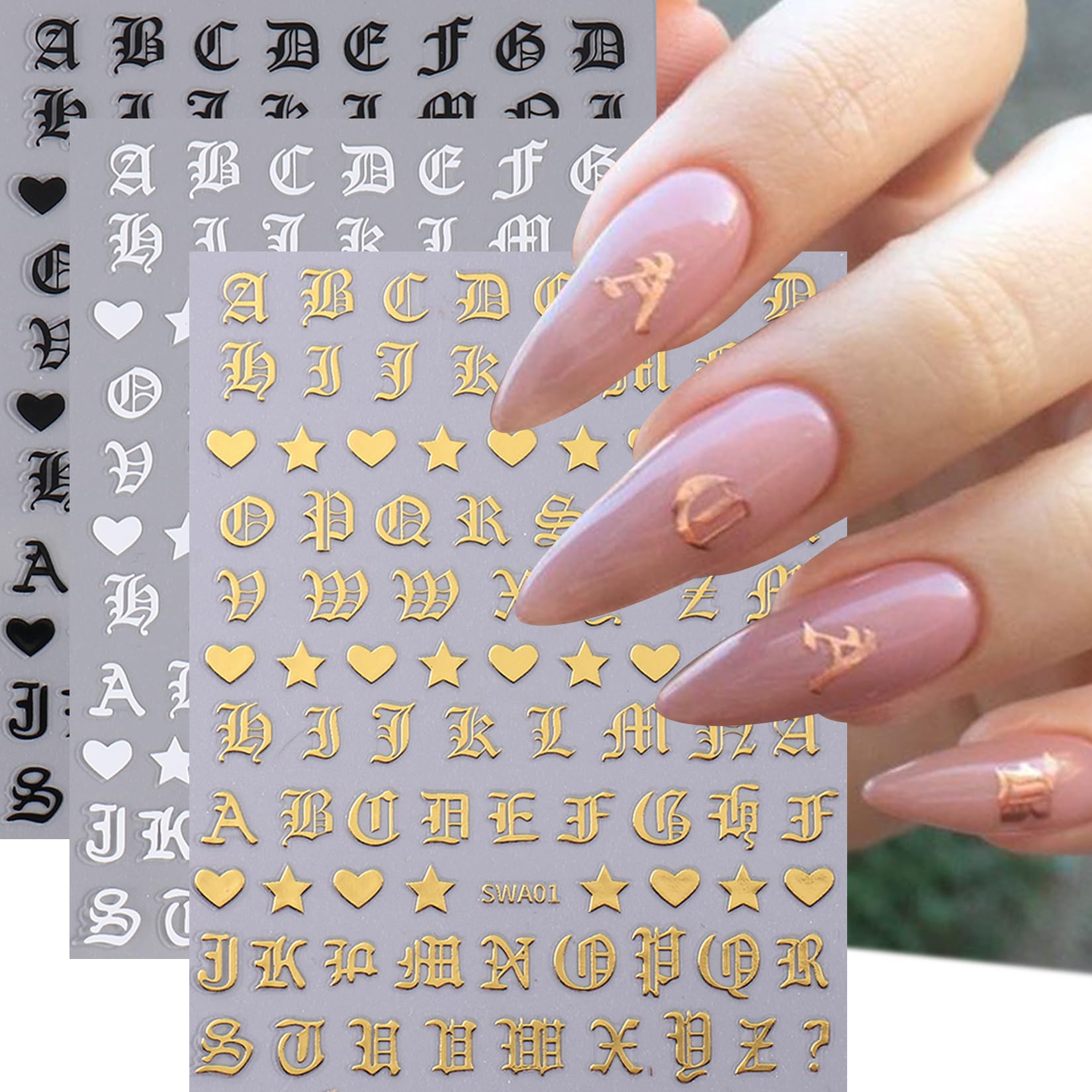 STZPRONAIL pressing a letter decal onto cured gel nail to ensure flat, durable adhesion