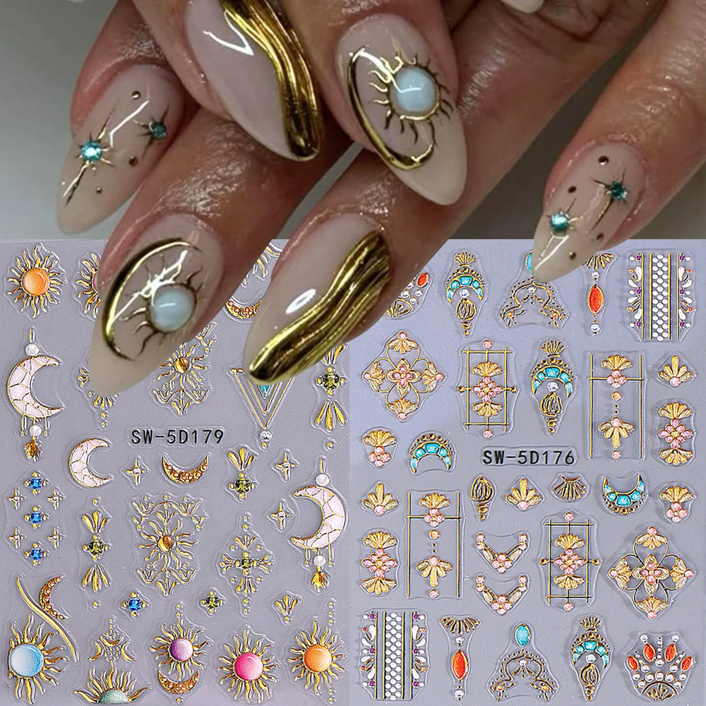 STZPRONAIL applied on acrylic nails showcasing bohemian mixed designs