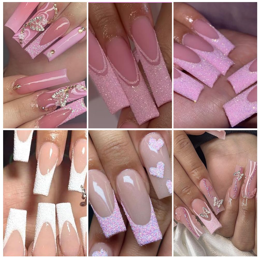 STZPRONAIL nail tips lined up showing color and sparkle differences