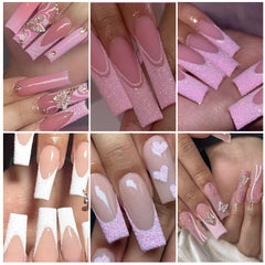 STZPRONAIL nail tips lined up showing color and sparkle differences