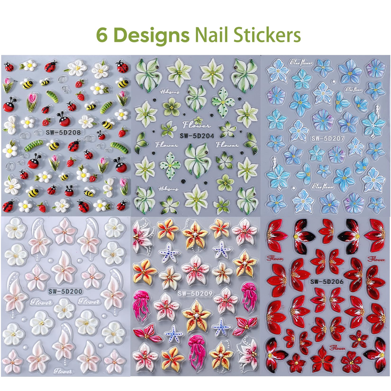 STZPRONAIL six sheets laid flat showing package contents and design variety