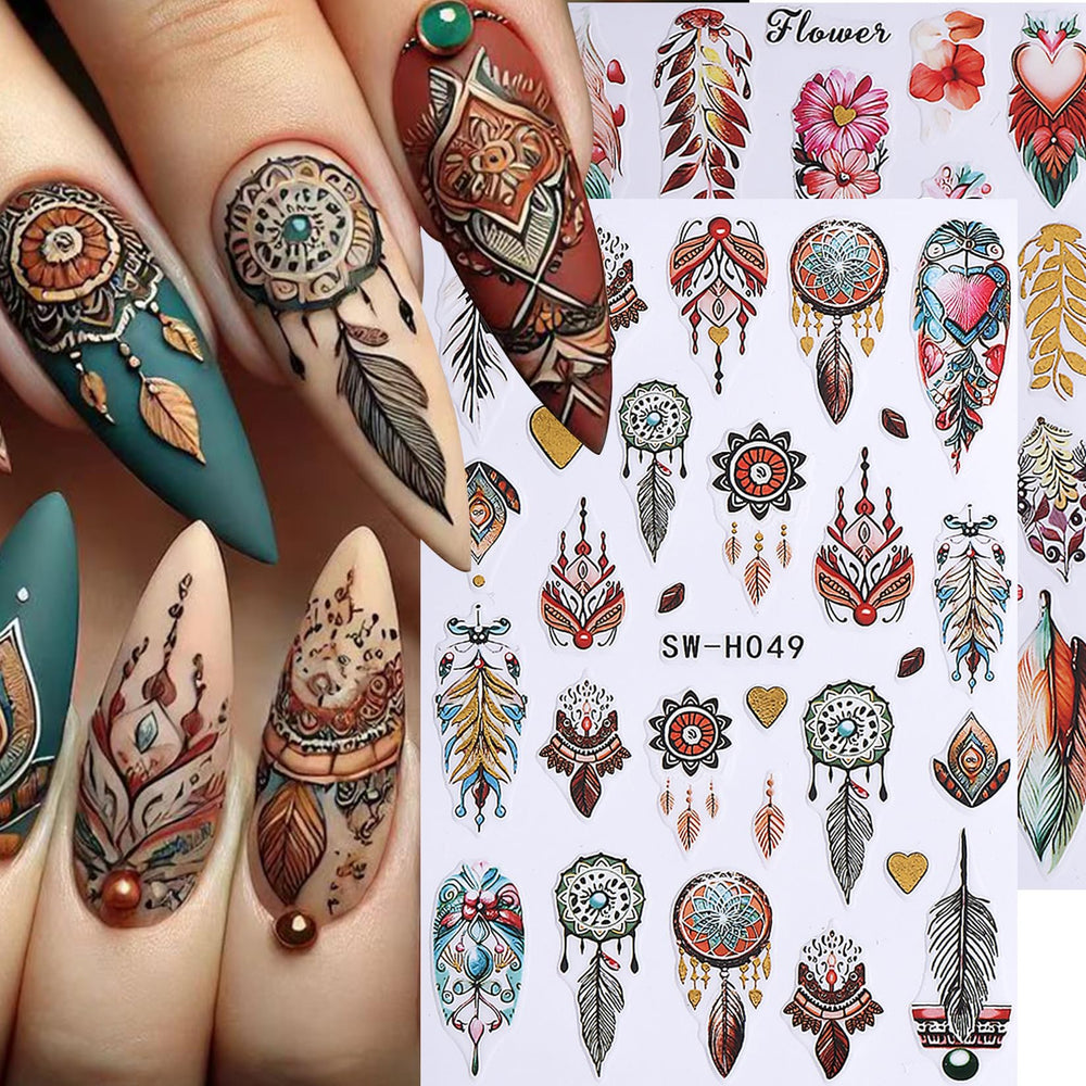 STZPRONAIL close-up of feather decal texture showing intricate boho detail and depth
