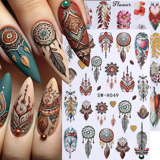 STZPRONAIL close-up of feather decal texture showing intricate boho detail and depth