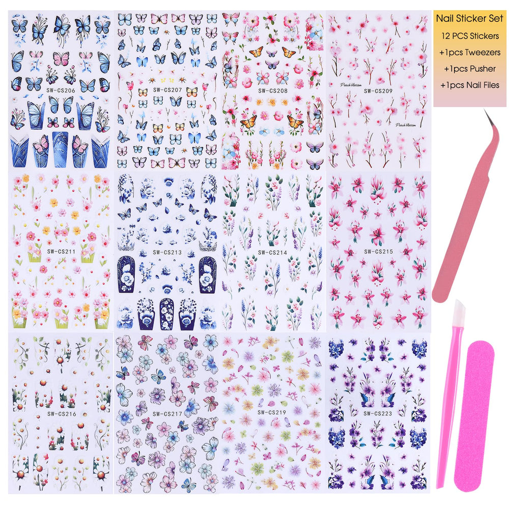 STZPRONAIL close-up of a sticker sheet displaying delicate flower patterns for realistic detail