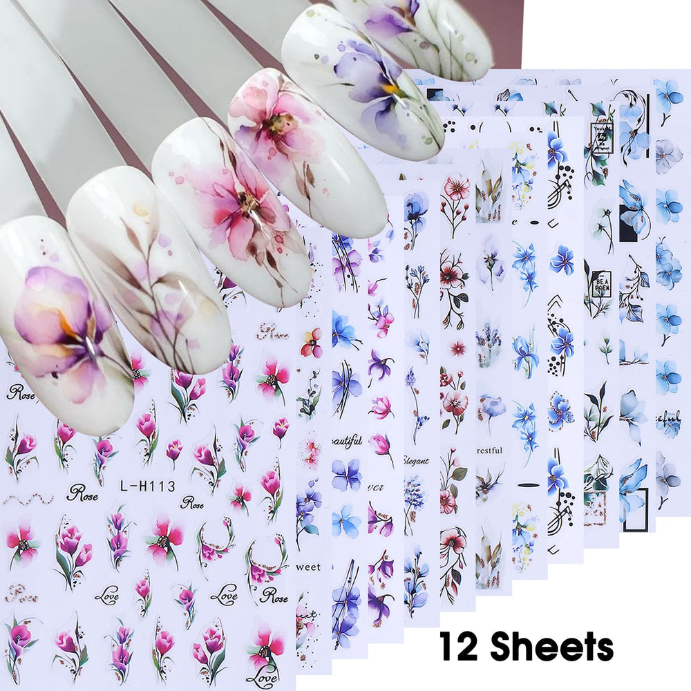 STZPRONAIL close view of watercolor flower sheets highlighting delicate designs