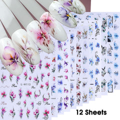 STZPRONAIL close view of watercolor flower sheets highlighting delicate designs