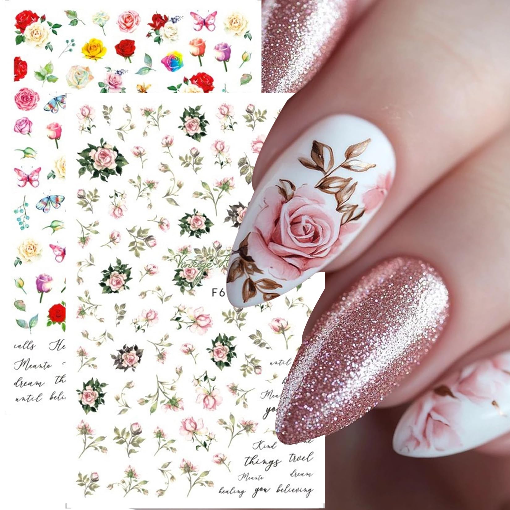 STZPRONAIL single nail with rose decal applied demonstrating polished finish