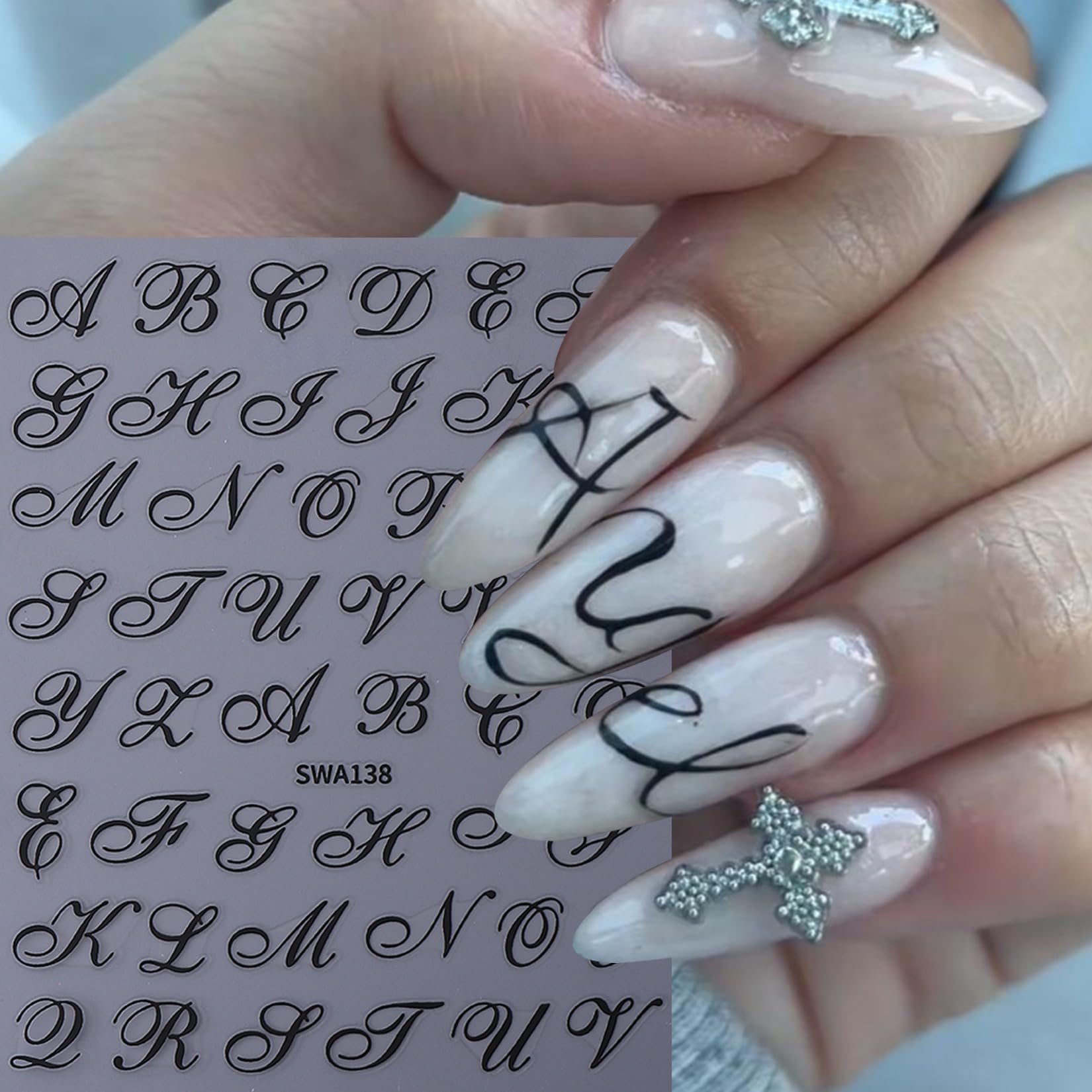 STZPRONAIL size comparison of large and small letters to fit short and long nail shapes
