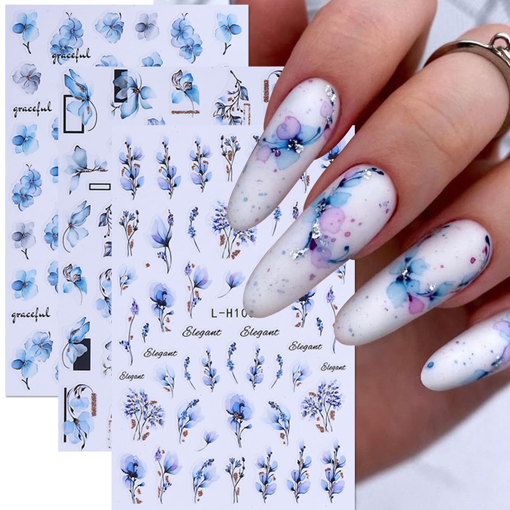 STZPRONAIL floral stickers applied on cured gel nail demonstrating smooth finish