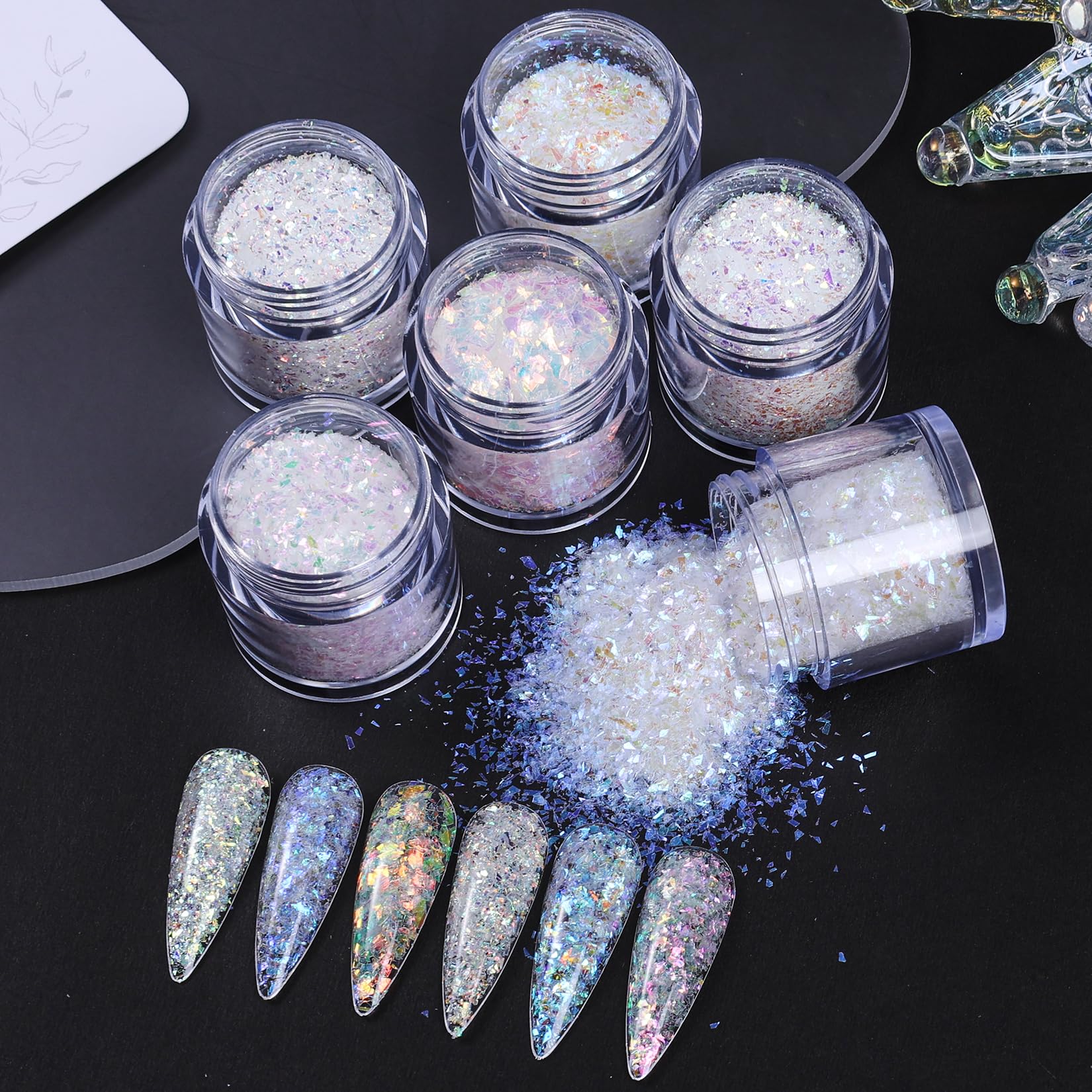 STZPRONAIL flakes over dark and light bases showing color change