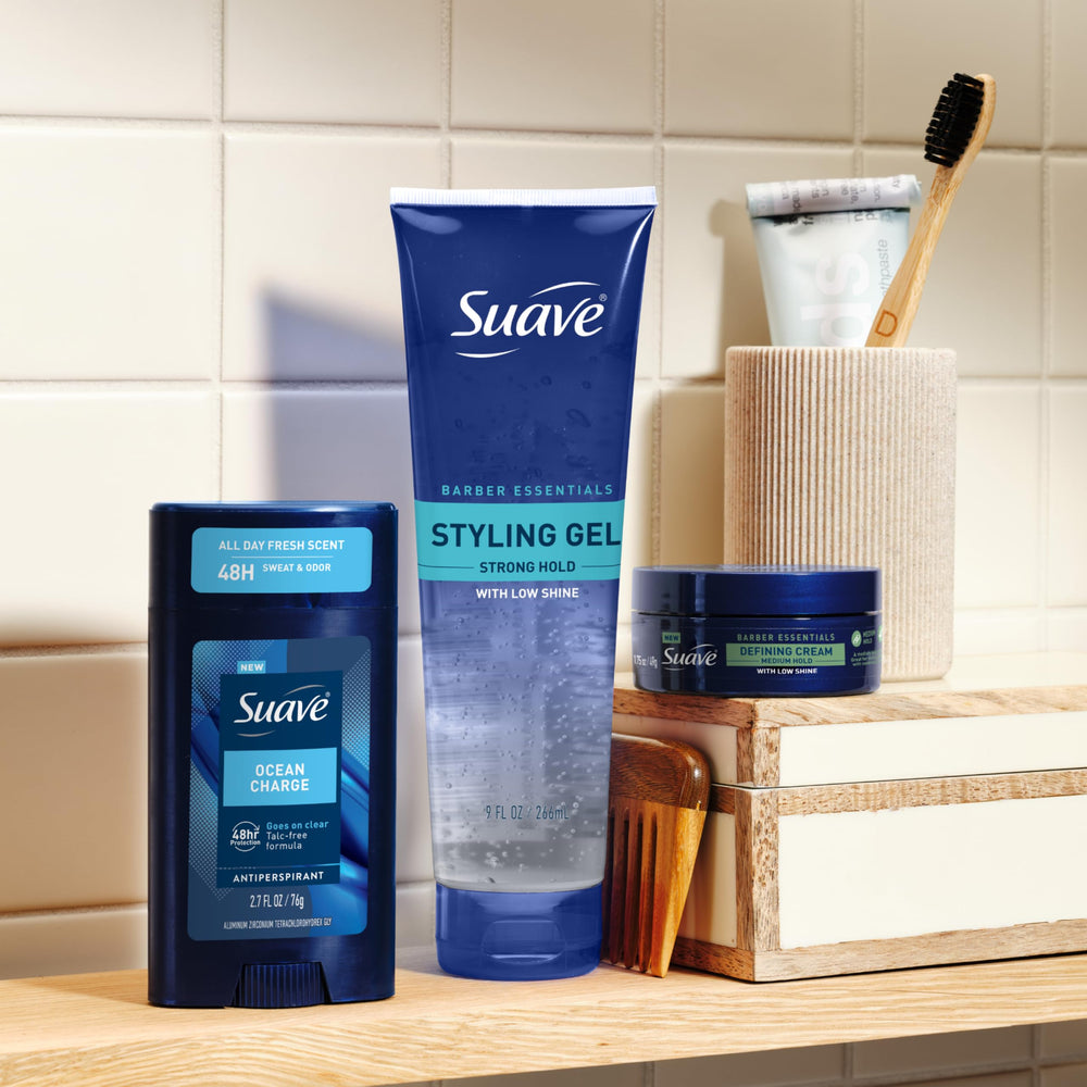 Suave tube beside a coin for size comparison, travel-friendly 1.75 oz