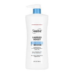 Suave bottle front view showing label and 28 fl oz size, promoting long‑lasting hydration