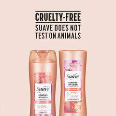 Suave bottles in shower being applied for repair and moisture benefit