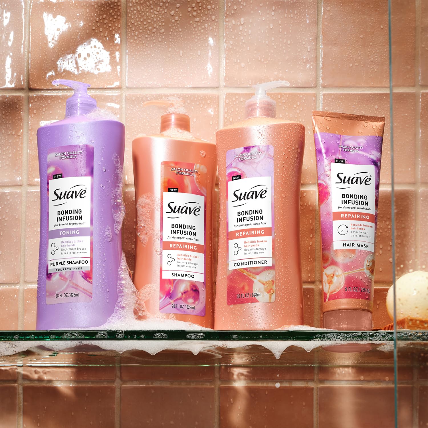 Suave size comparison in hand showing product volume and value benefit