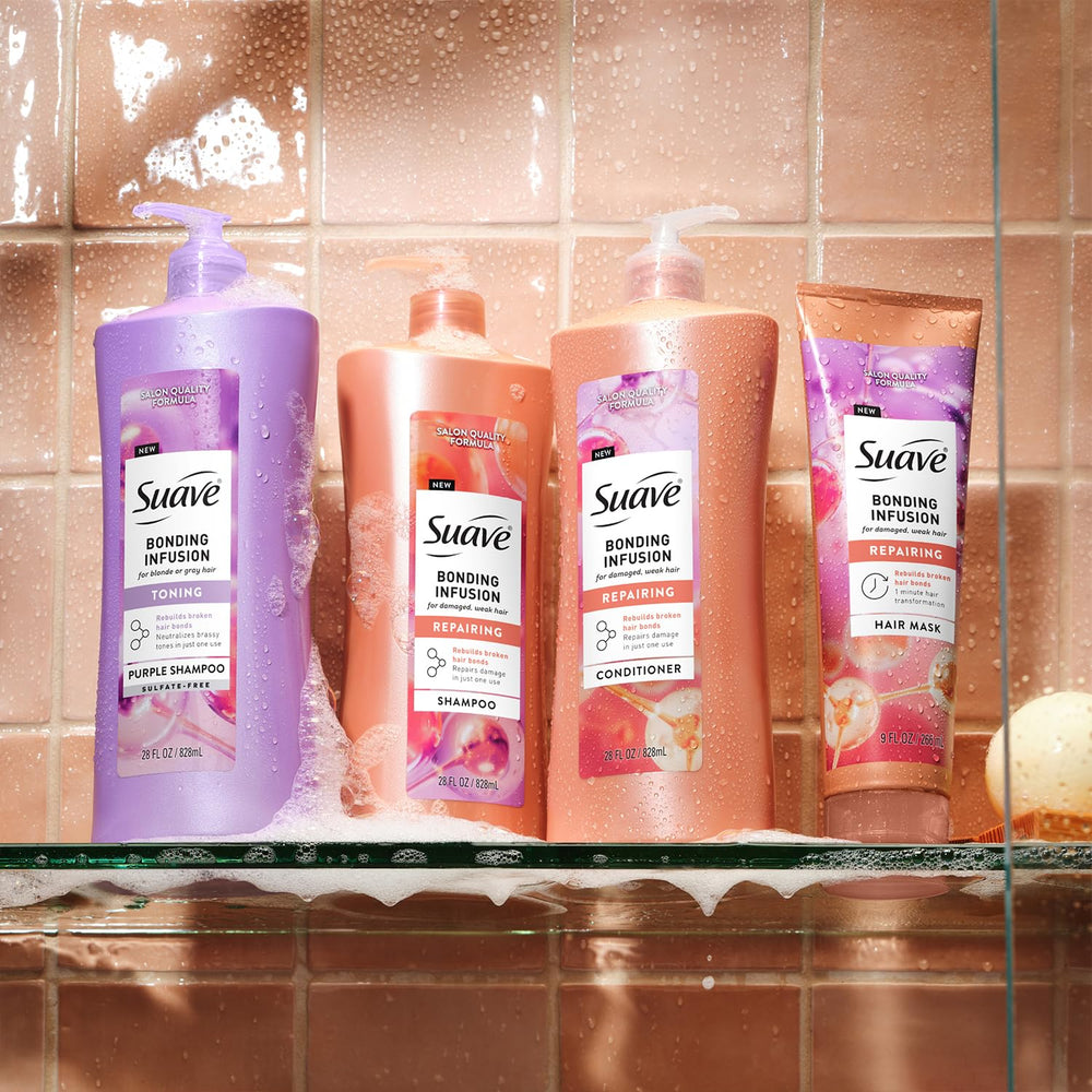 Suave size comparison in hand showing product volume and value benefit