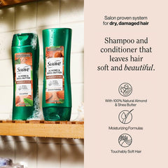 Suave bottle label closeup highlighting ingredients and claims