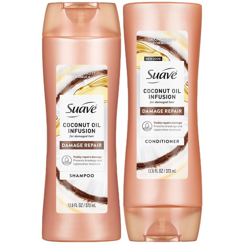 Suave front packaging showing coconut duo and repair benefits