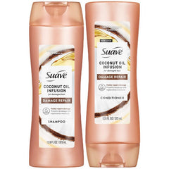Suave front packaging showing coconut duo and repair benefits
