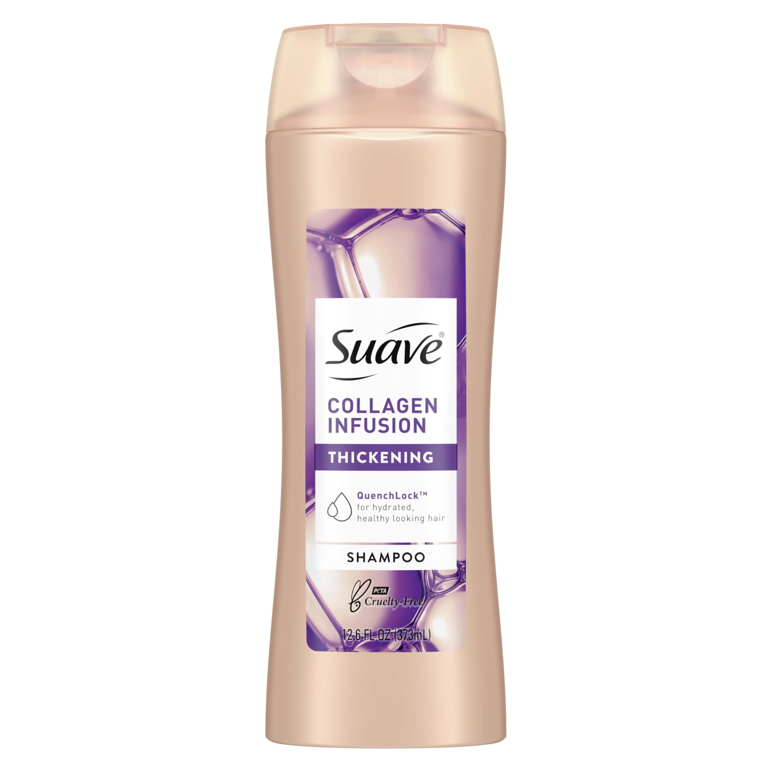 Suave bottle front packaging showing collagen shampoo and volumizing benefit